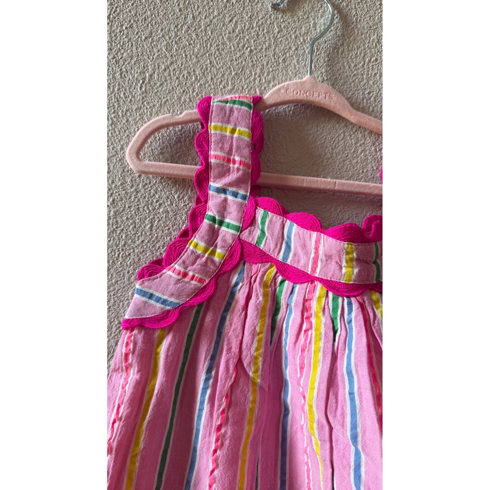 Mini Boden Girls Pink Striped Scallop Trim Cotton Dress G5444 Size 4-5Y - Picture 2 of 9